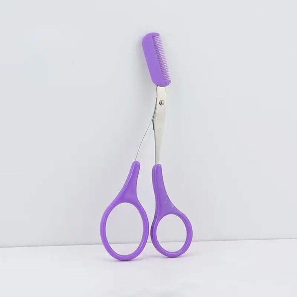 New Lady's Eyebrow Stainless Steel Scissor Trimmer W/Comb Hair Removal Grooming